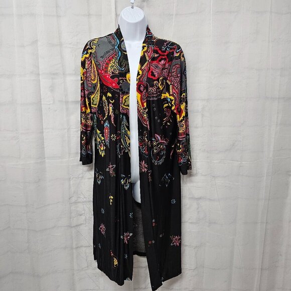 Reborn Black Red Paisley Boho Kimono Open Retro Goth Hippie Festival M - Picture 10 of 10